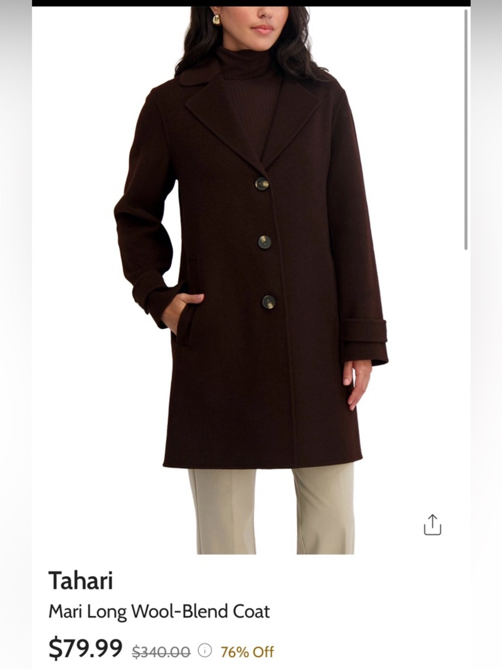 Tahari Mari Brown Coat Medium NWT